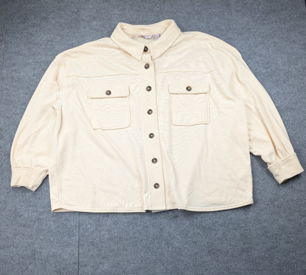 Any Body Shacket Womens 3X Lumberjane Fleece Button Up Athleisure Cream Minimal